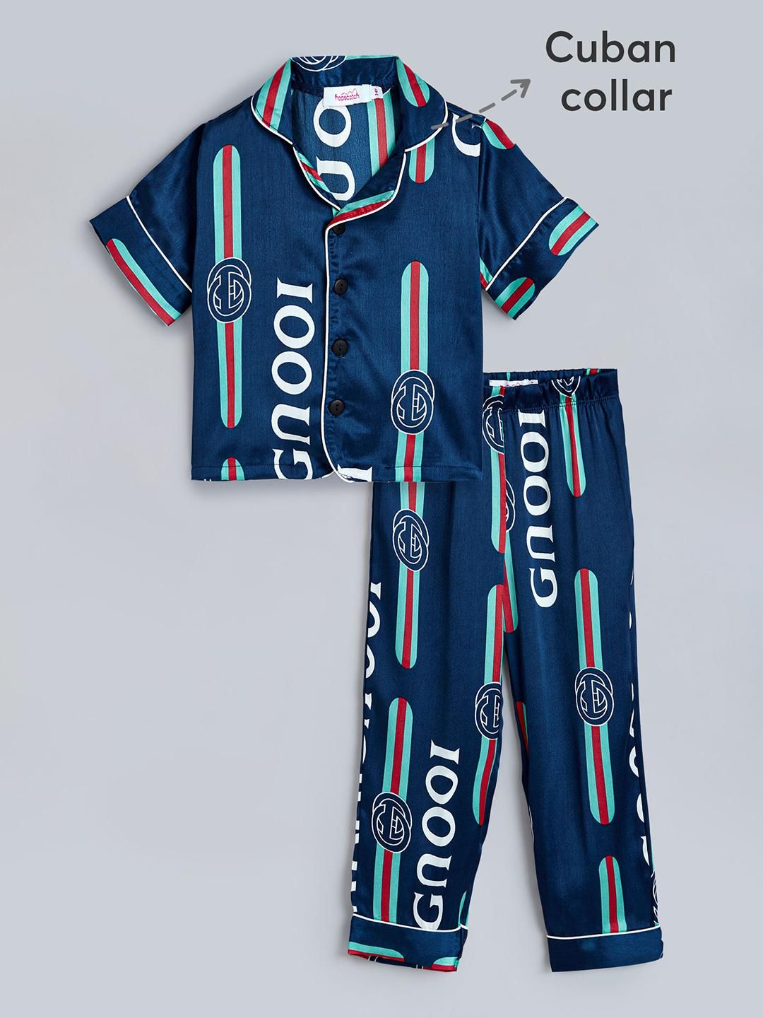 Hopscotch Kids unisex 2-Pc Typographic Printed Navy Blue Sleepwear Set-picture-21