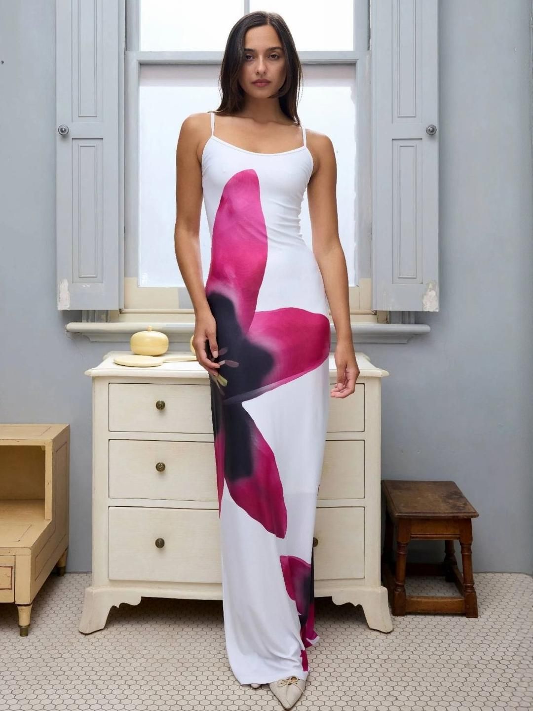 StyleCast Floral Printed Shoulder Straps Bodycon Maxi Dress-picture-28