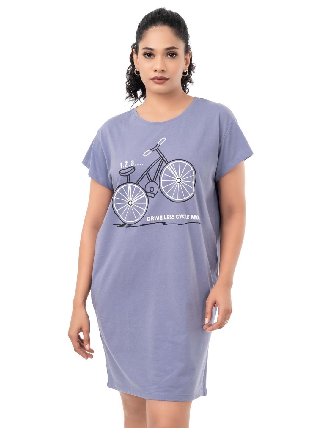 Digsel Cool Cotton Women Blue Printed Pure Cotton Knee Length Nightdress-picture-10