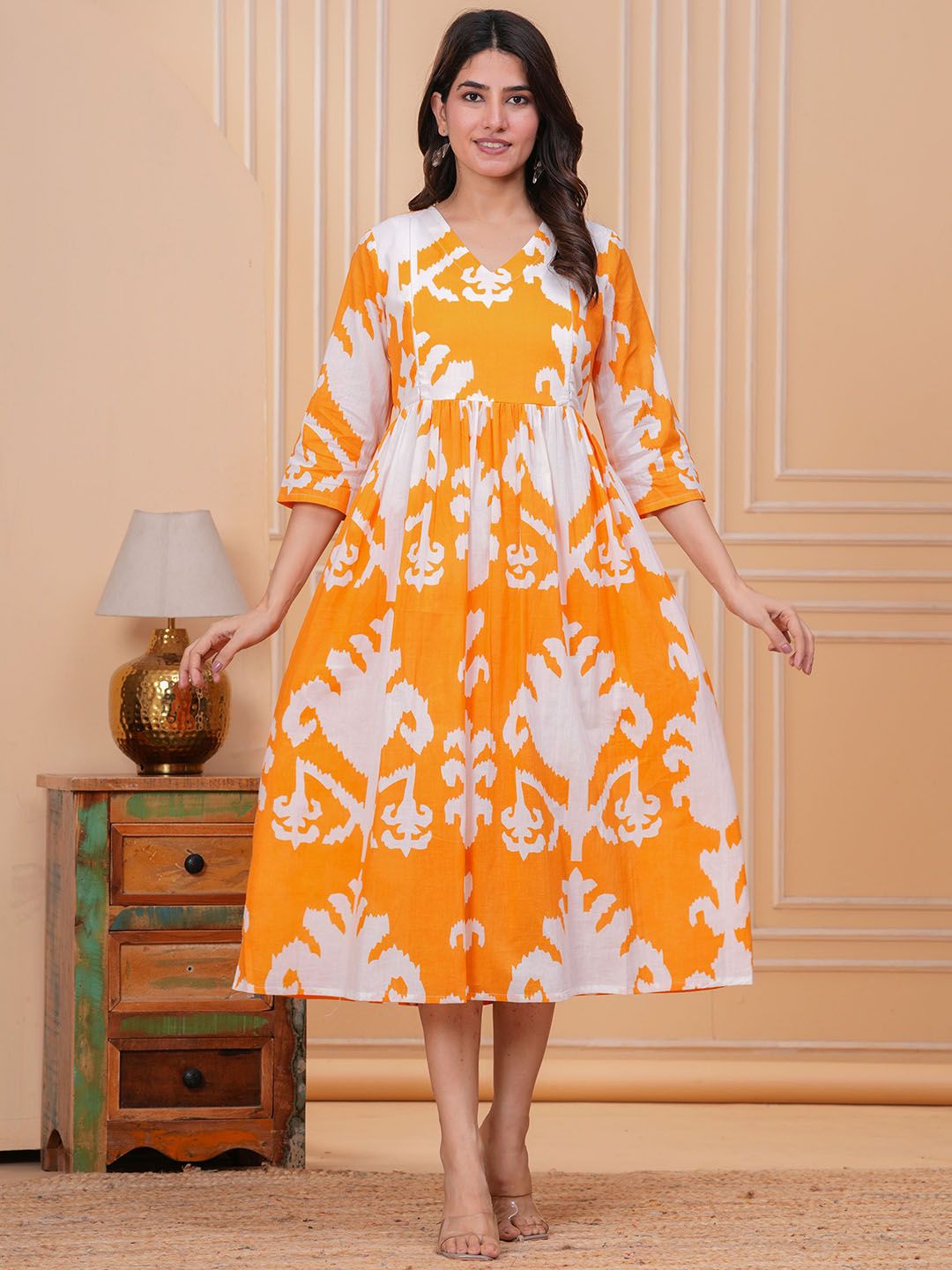 CELEBRAVO Printed Pure Cotton Flared Maternity & Feeding Ethnic Dress-image-38