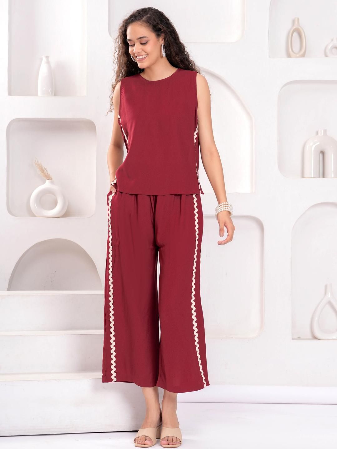 Zenava by Myntra Women Round Neck Top With Trousers Co-Ords-image-18