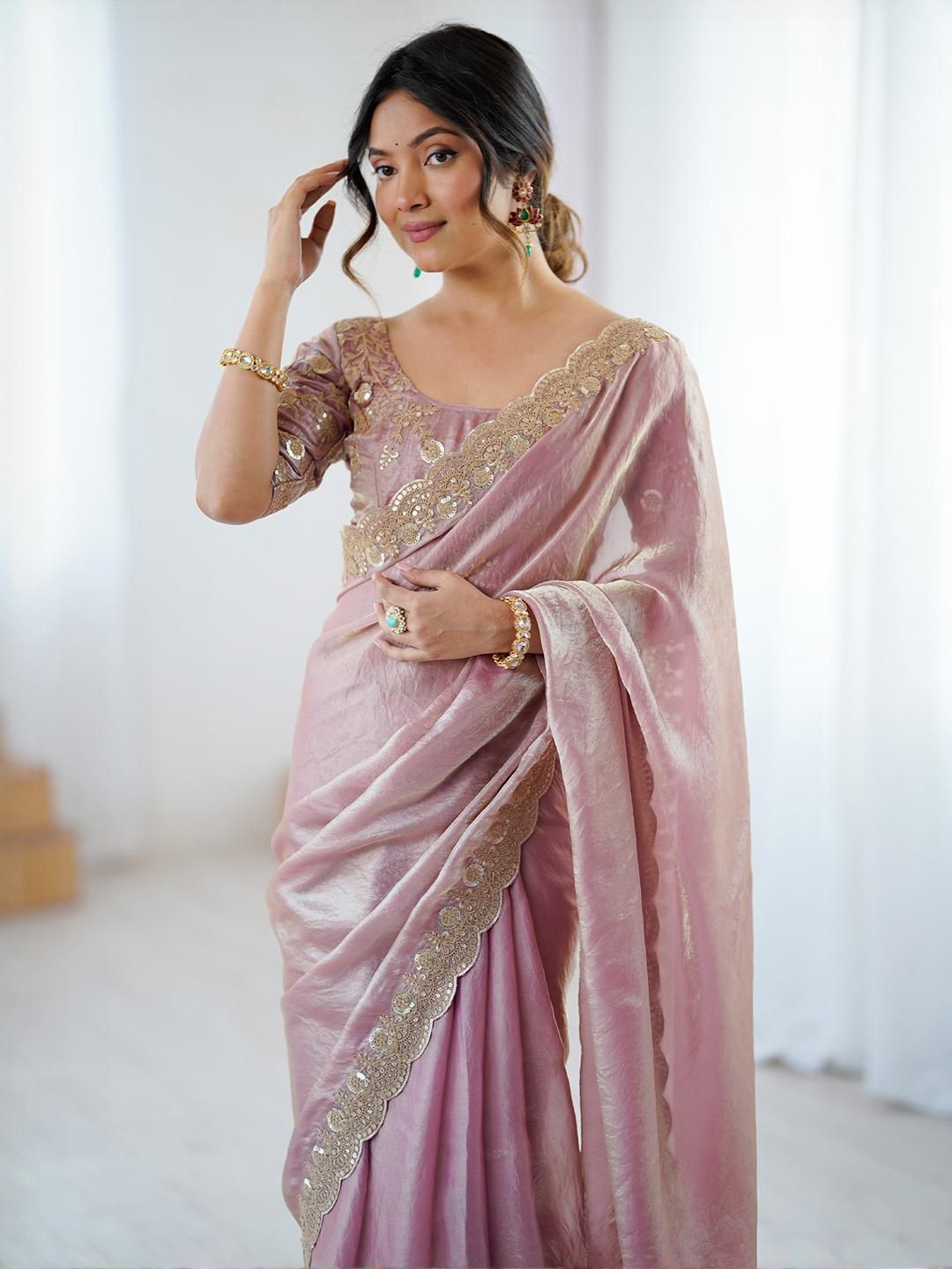 Anouk Purple Embellished Tissue Sarees-image-35