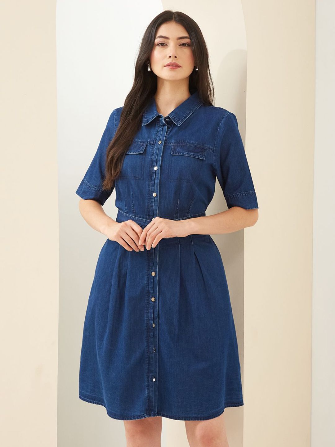 Latin Quarters Women Shirt Collar A-Line Dress-picture-44