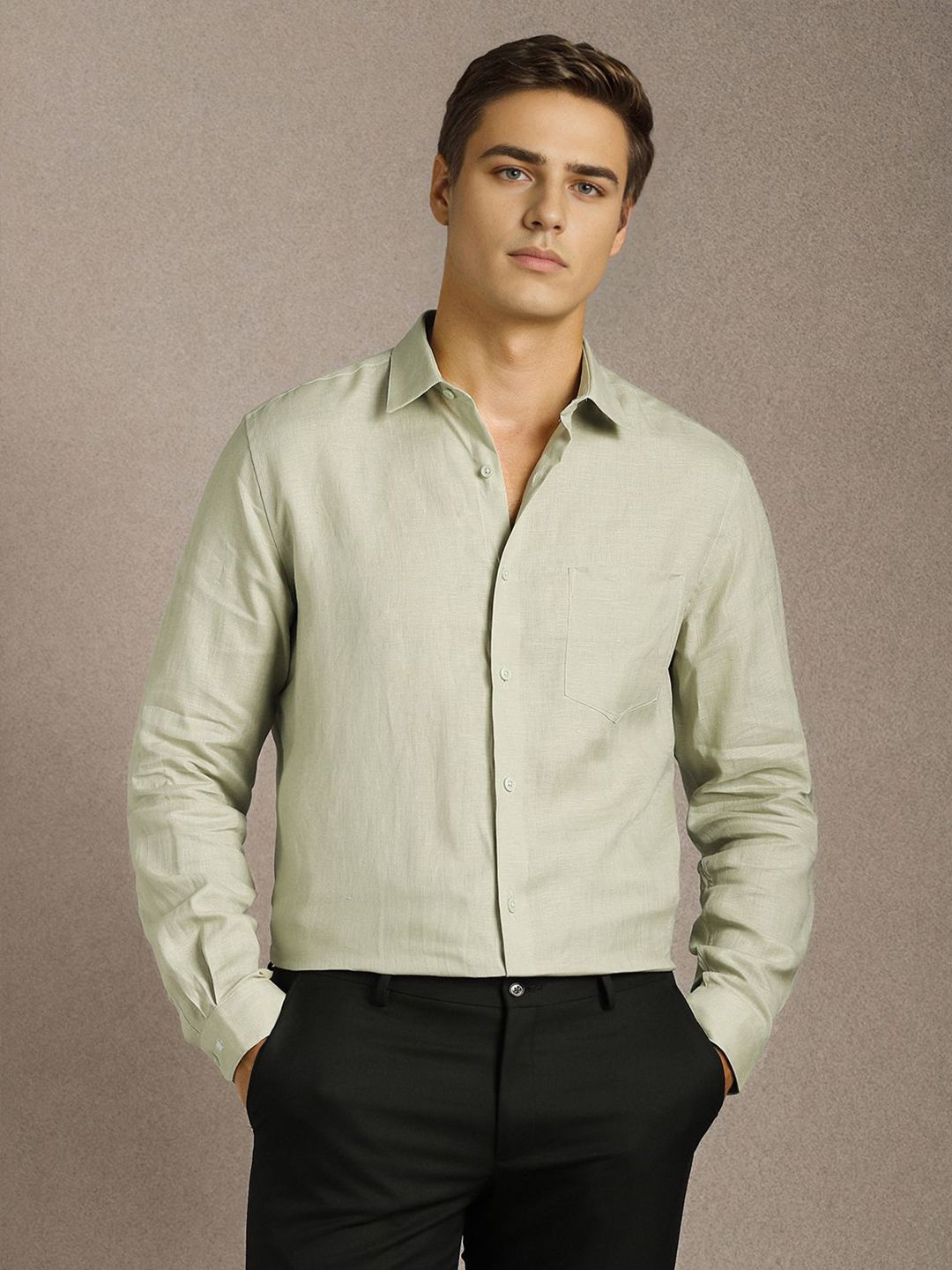 Louis Philippe Men Solid Spread Collar Linen Formal Shirt-picture-48