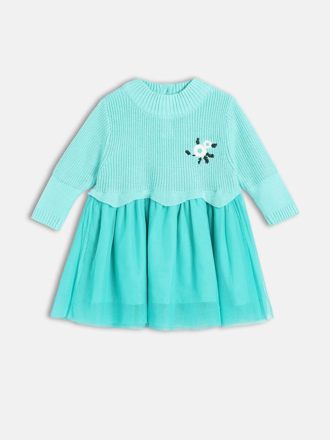 MINI KLUB Girls High Neck Embroidered Floral A-Line Dress-picture-35