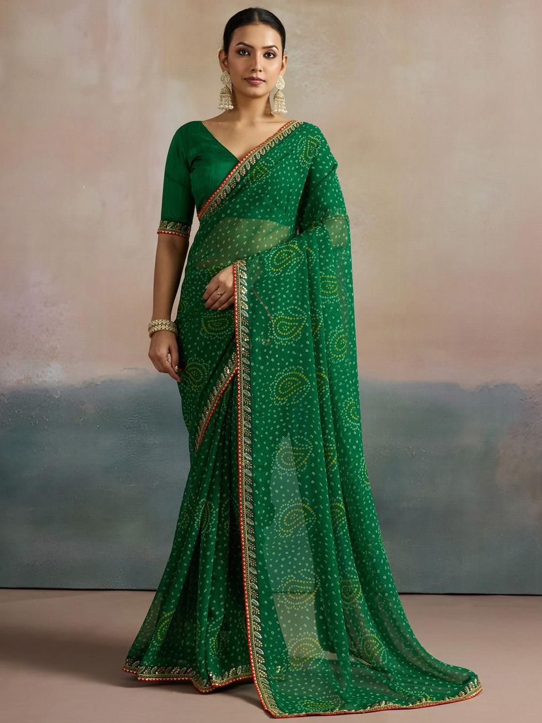 Mitera Bandhani Sequinned Pure Georgette Designer Bandhani Saree-image-42