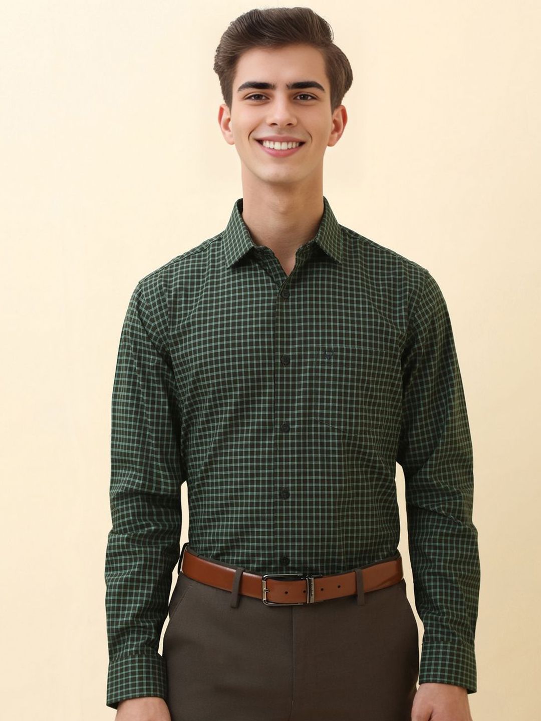 Allen Solly Men Checked Spread Collar Pure Cotton Formal Shirt-picture-13