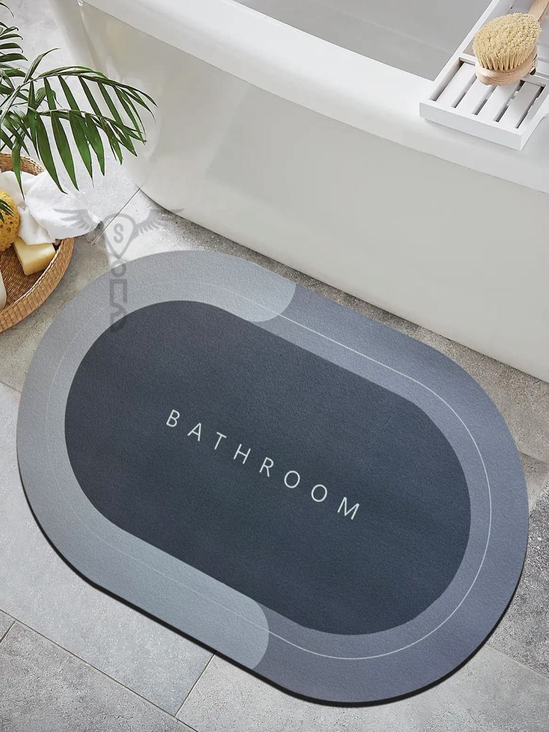 Sittella Grey & White Colourblocked Anti-Skid & Water Absorbent Rubber Bath Rugs-image-28
