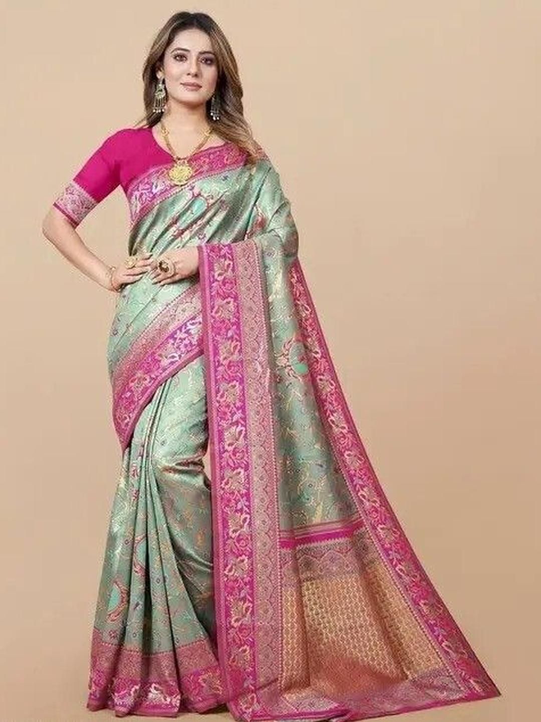 Zenophily Multicolor Women Woven Kanjivaram Pure Silk Art Silk Saree-picture-21