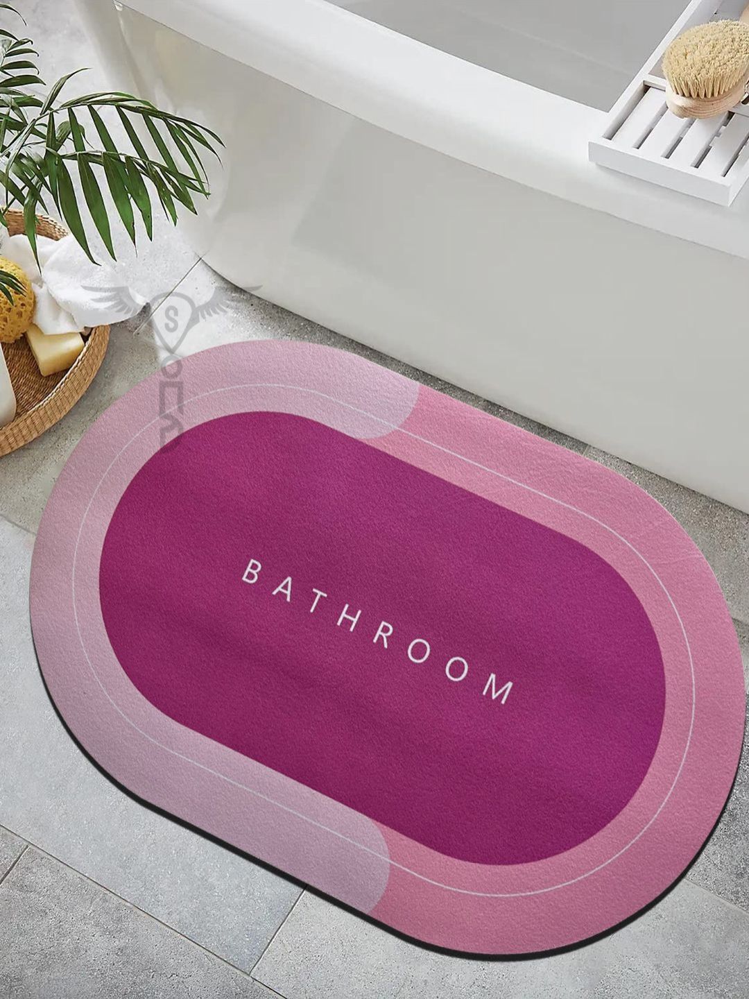 Sittella Pink & Grey Colourblocked Anti-Skid & Water Absorbent Rubber Bath Rugs-image-33