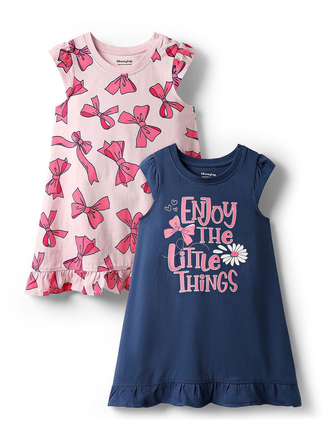 Honeyhap Girls Pack Of 2 Printed Pure Cotton Nightdress-image-42