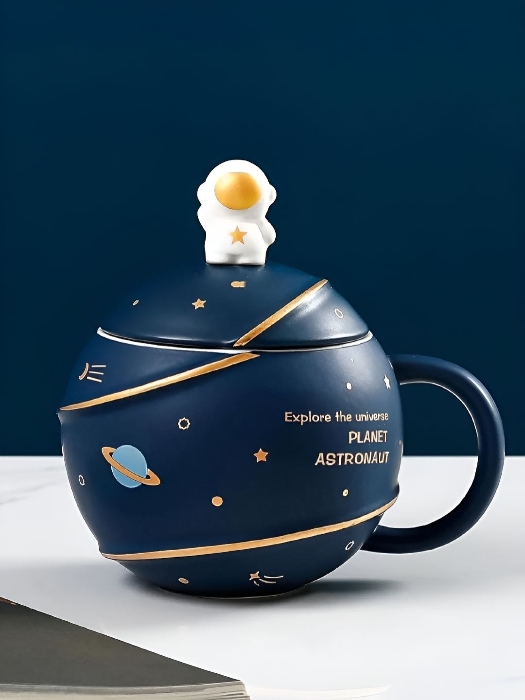 TIED RIBBONS Blue & Gold-Toned Typography Printed Ceramic Glossy Mug-picture-9