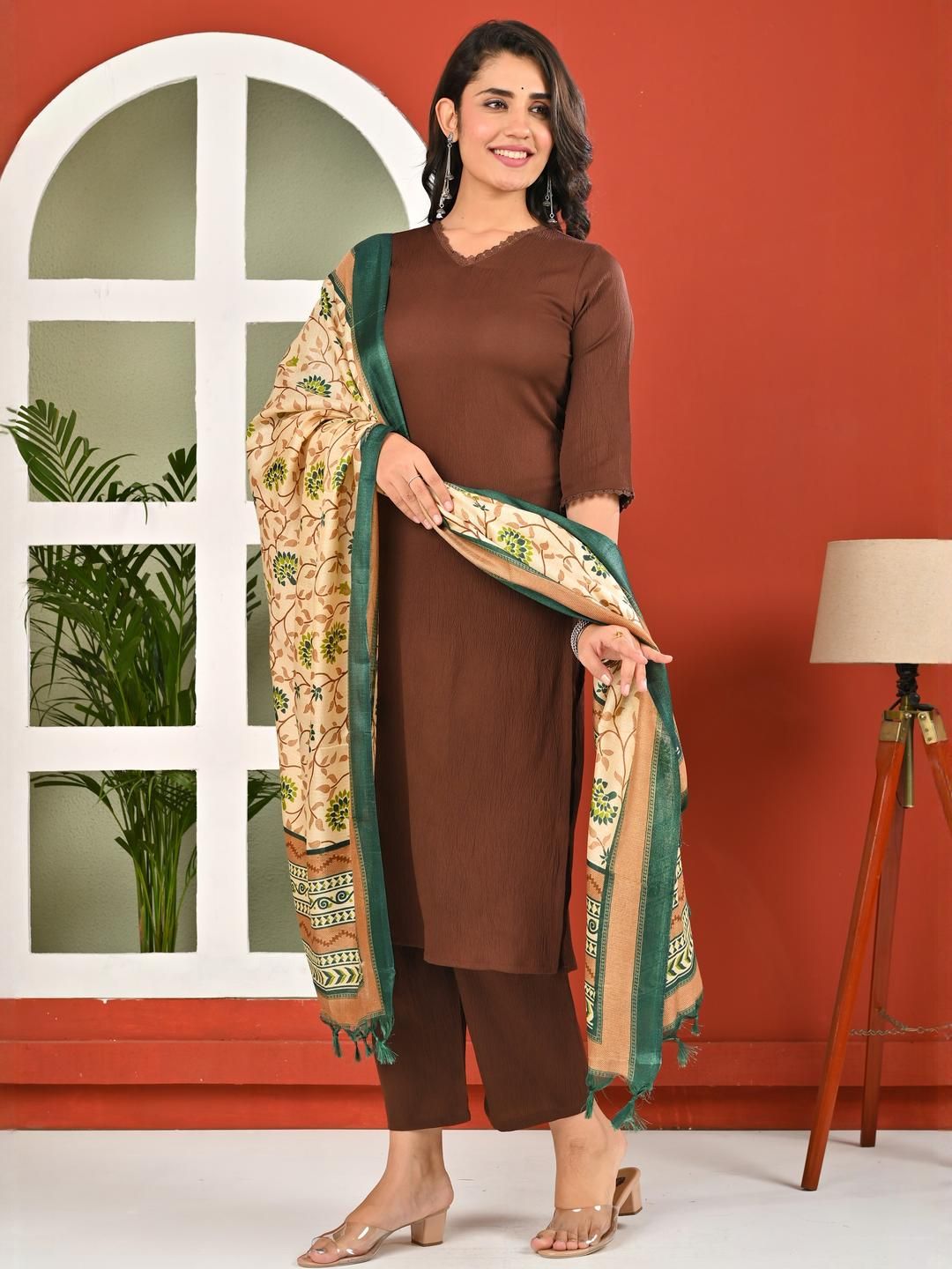 SZN Women Brown Polyester Kurta Sets