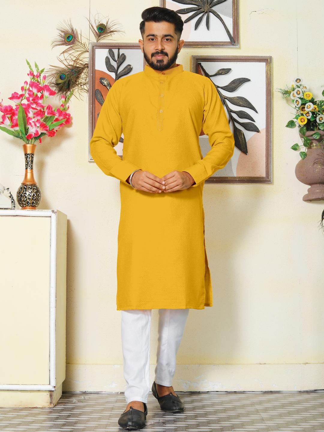 Archittam Men Cotton Mandarin Collar Knee Length Straight Kurta-picture-18