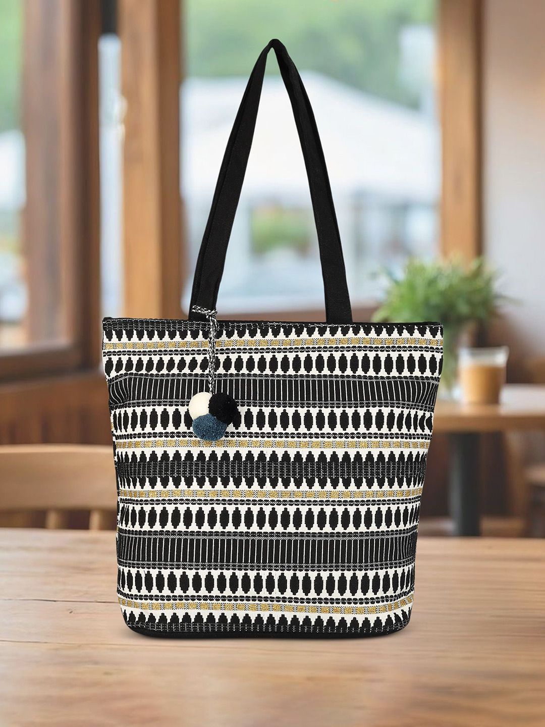 Abbana Abstract Self Design Shopper Shoulder Bag with Tasselled-picture-28