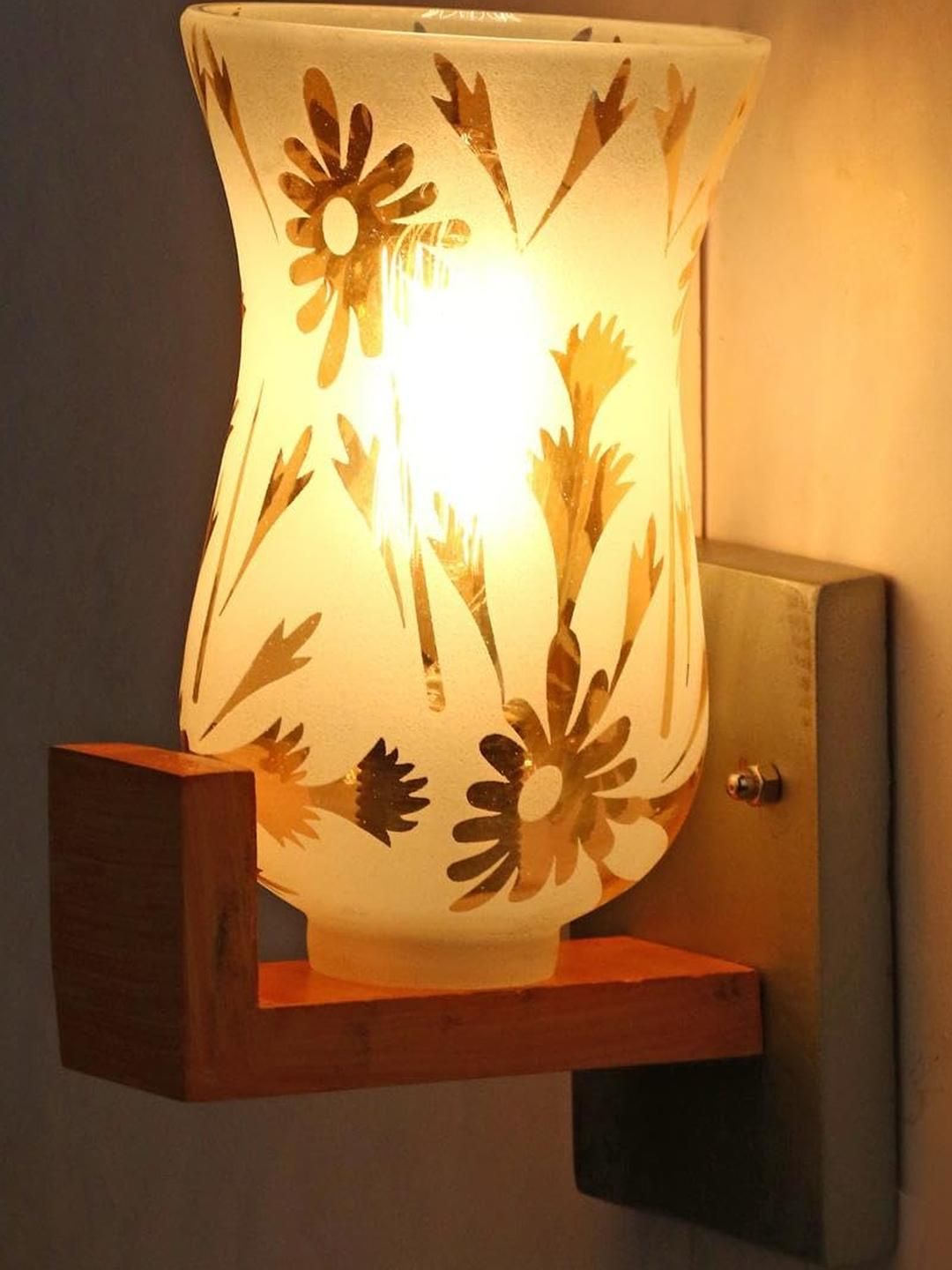 SOMIL Gold-Toned & White Printed Glass Cylinder Shaped Wall Lamp-picture-19