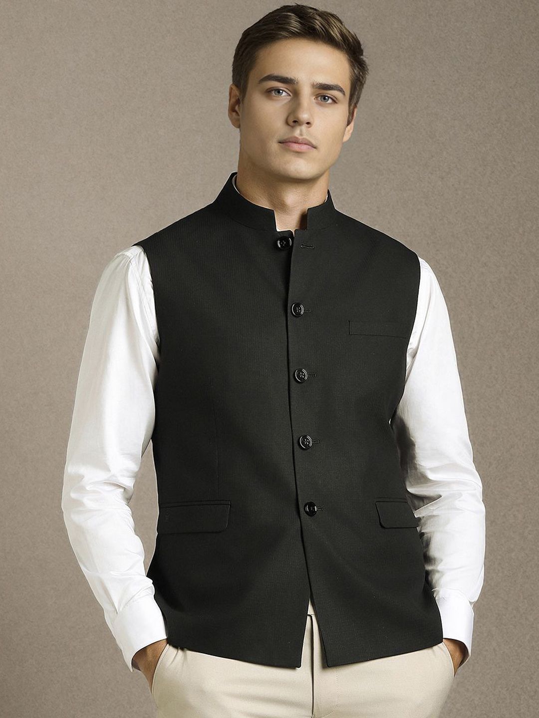 Louis Philippe Men Textured Woven Nehru Jacket-picture-10