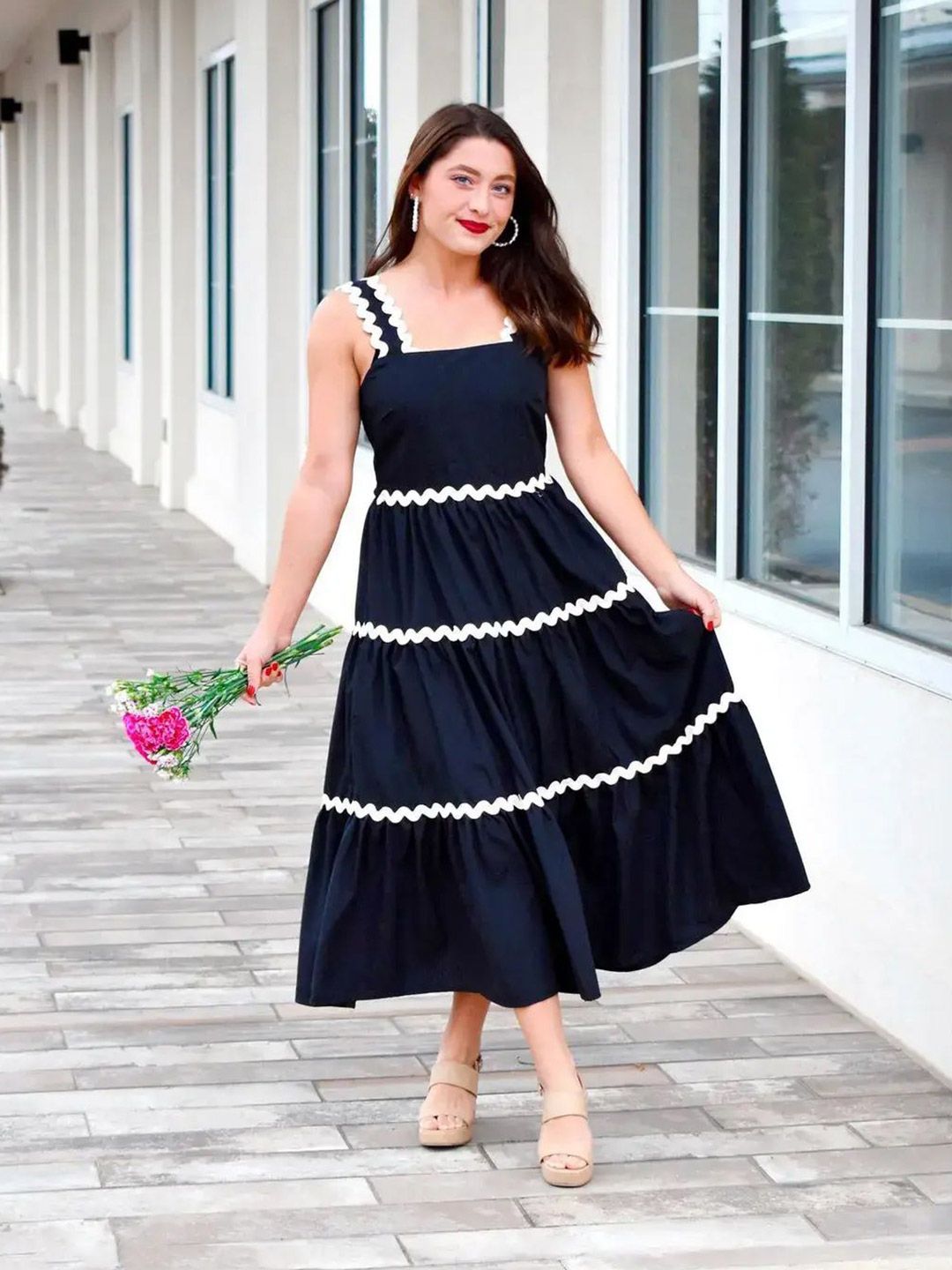 PTVIZE Women Gathered or Pleated Fit and Flare Midi Dress-image-0
