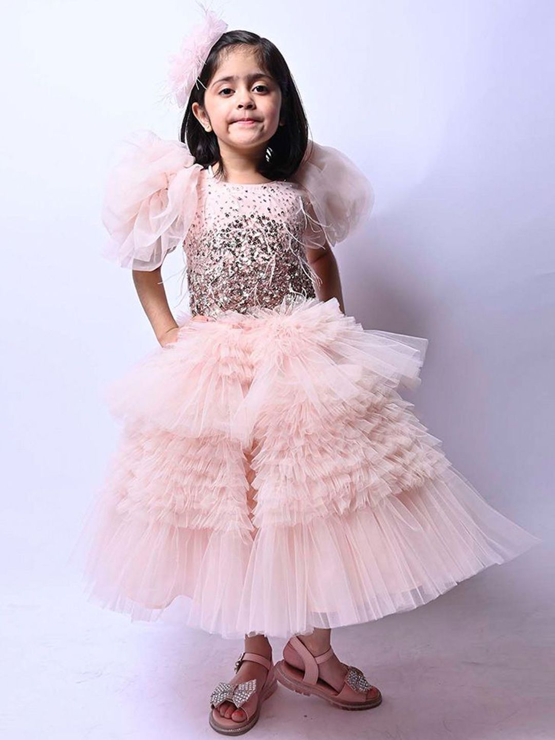 Alyaansh Couture Girls Embellished Ruffles Fit & Flare Dress-image-28
