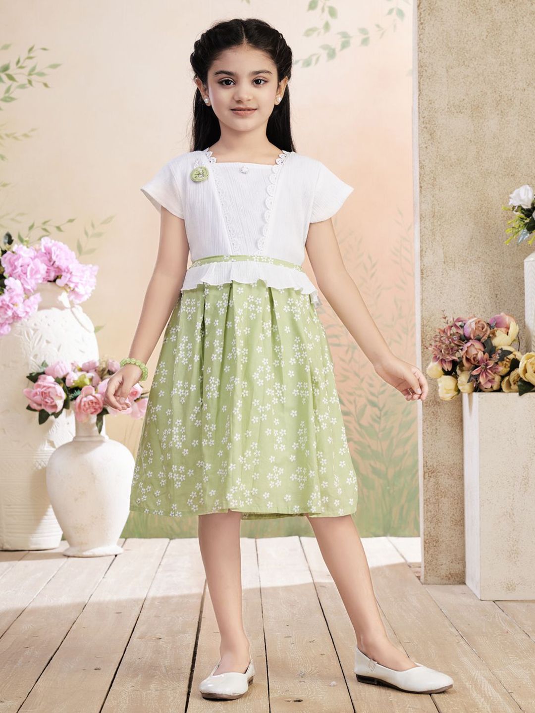 BAESD Girls Floral Printed Square Neck Fit & Flare Dress-picture-50