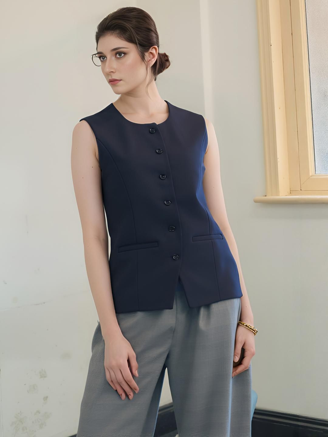 Moda Rapido Women Sleeveless Slim Fit Formal Waistcoat-picture-13