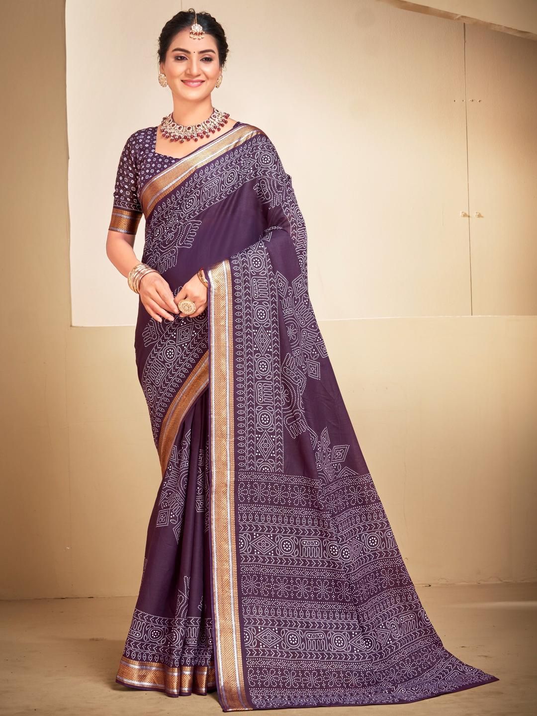 Munir Bandhani Woven Design Zari Pure Cotton Bagru Saree-picture-34