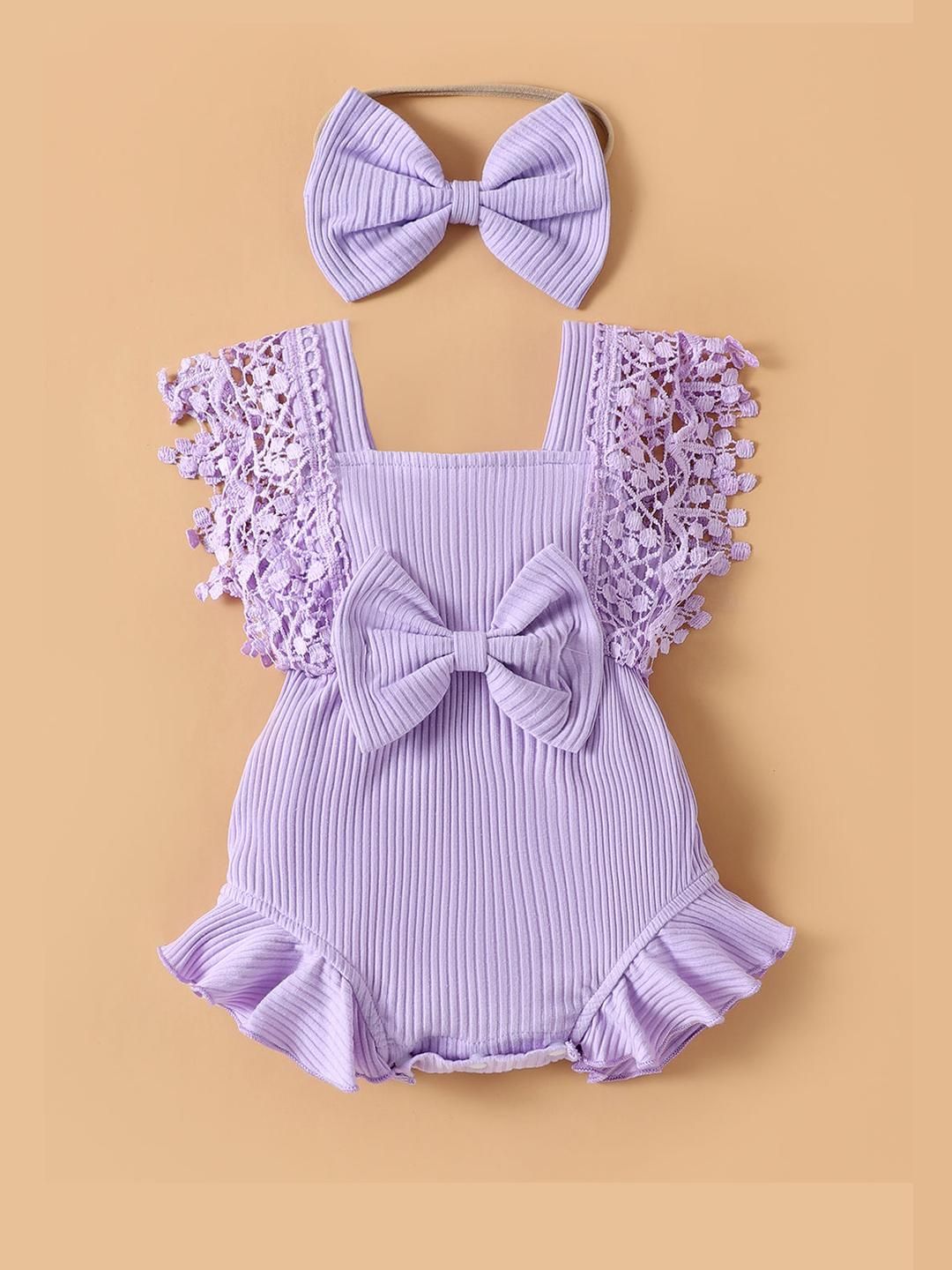 Hopscotch Lavender Lace Onesie with Headband