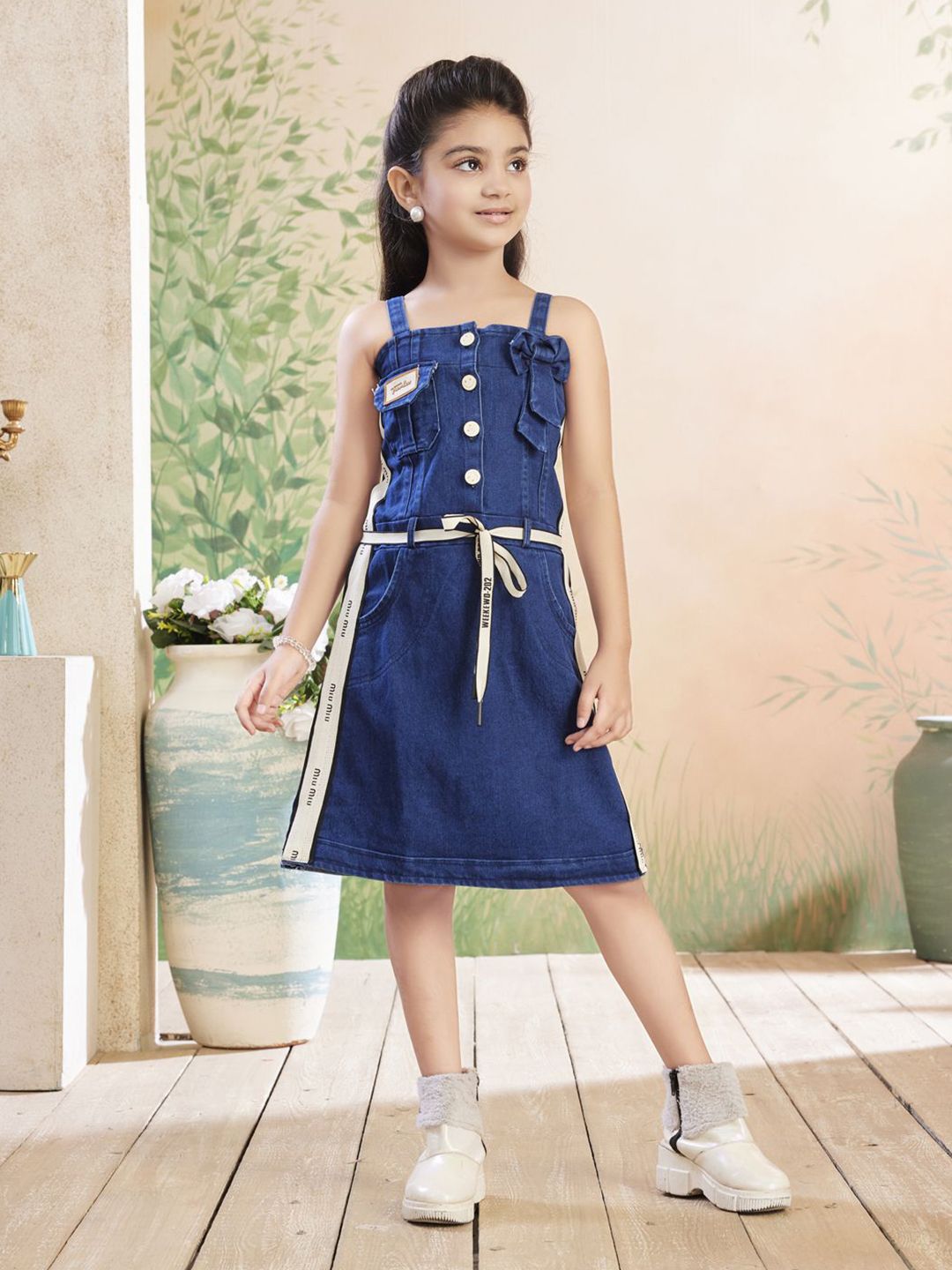 BAESD Girls Shoulder Straps Belted Detail A-Line Dress-picture-24