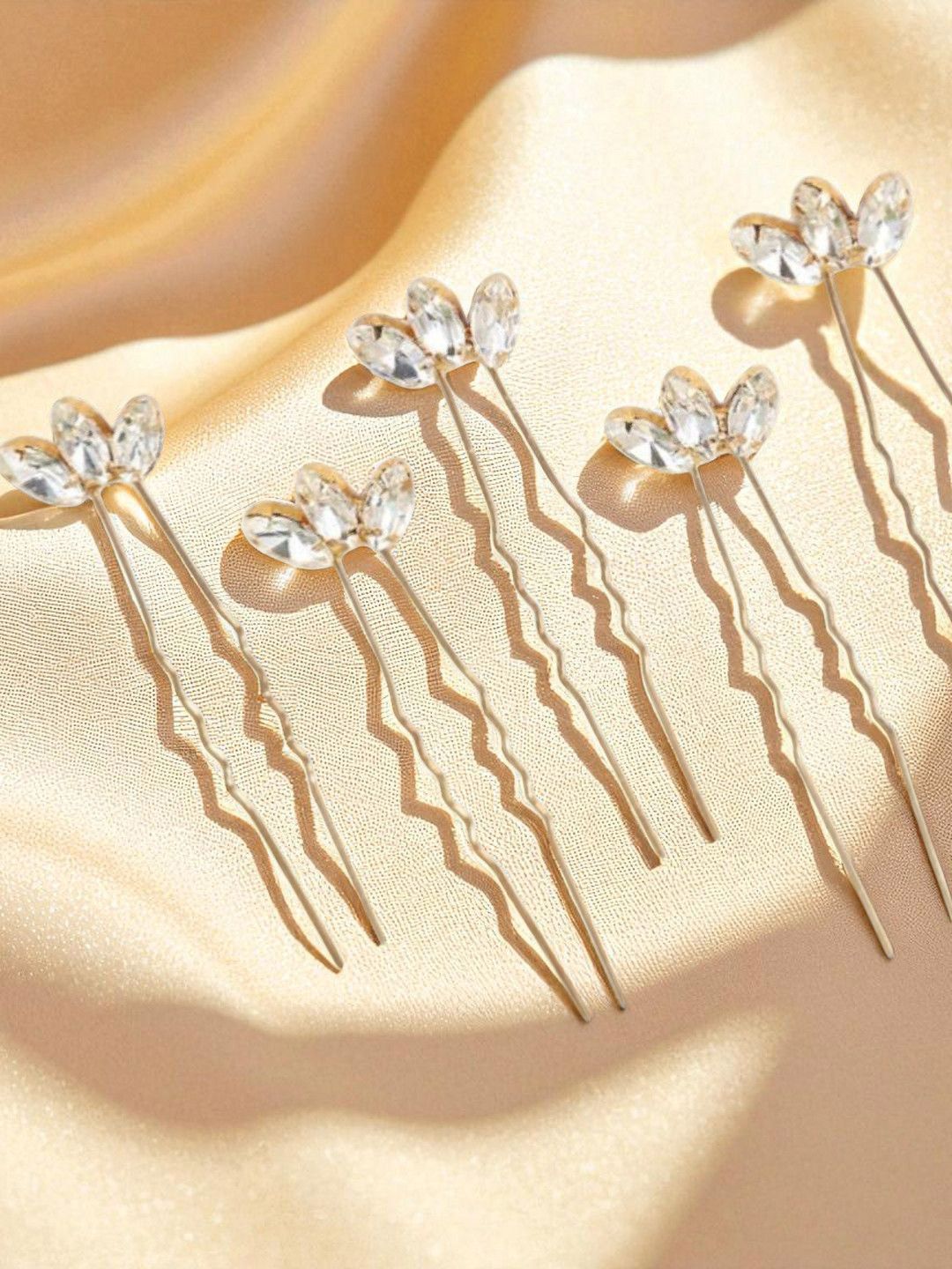 OOMPH Set Of 5 Crystals Studded Bun Pins Head Jewellery-image-31