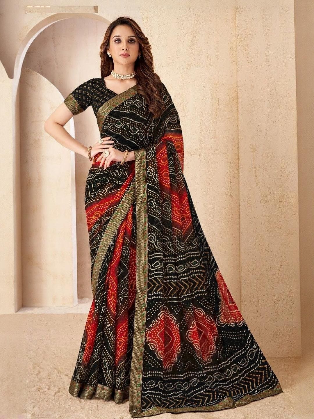 DURGA EMPORIO Bandhani Printed Zari Pure Chiffon Bandhani Saree-picture-37