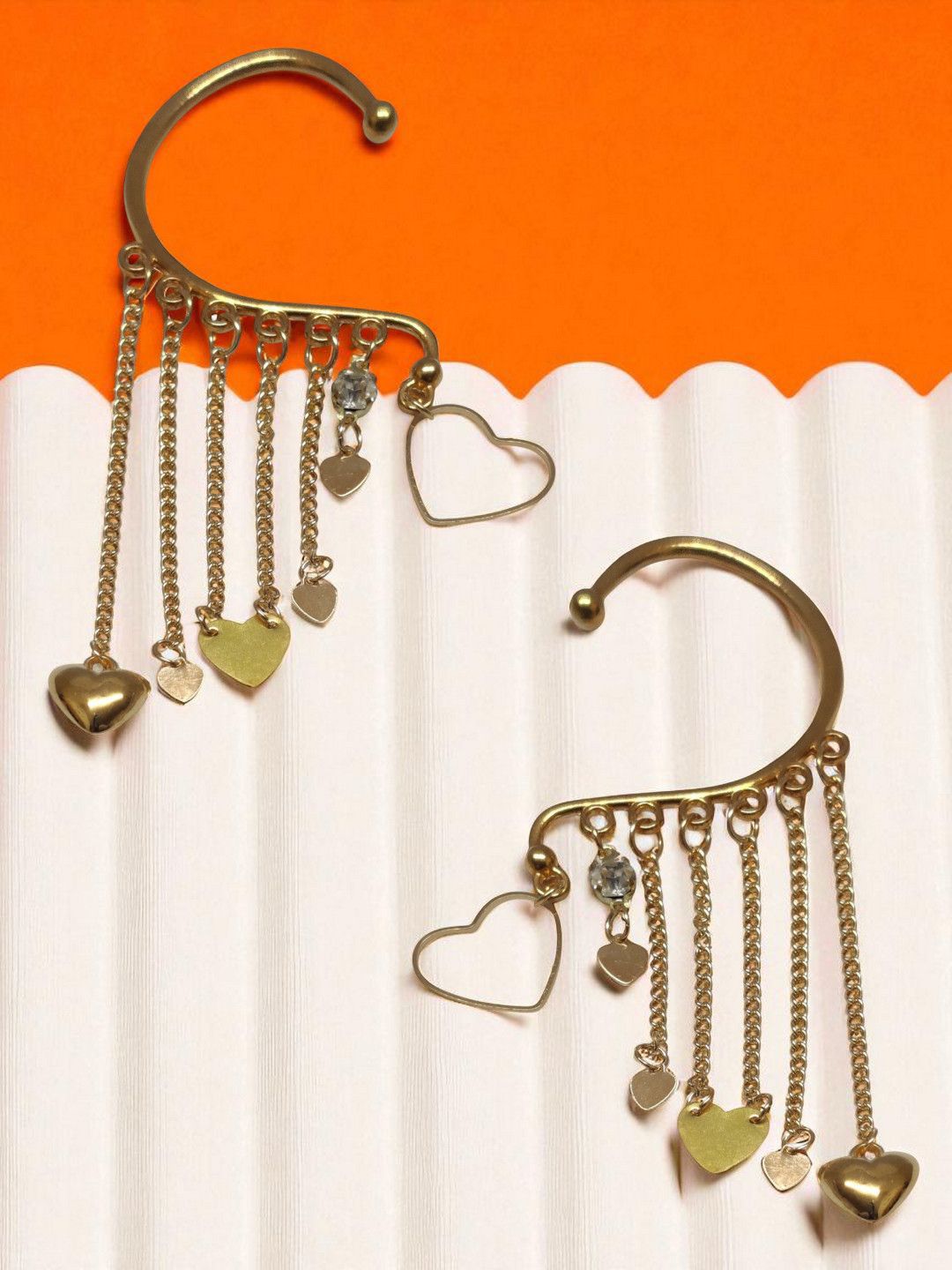 OOMPH Heart Shaped Tasselled Artificial Stone Studded Heart Shaped Ear Cuffs-image-42