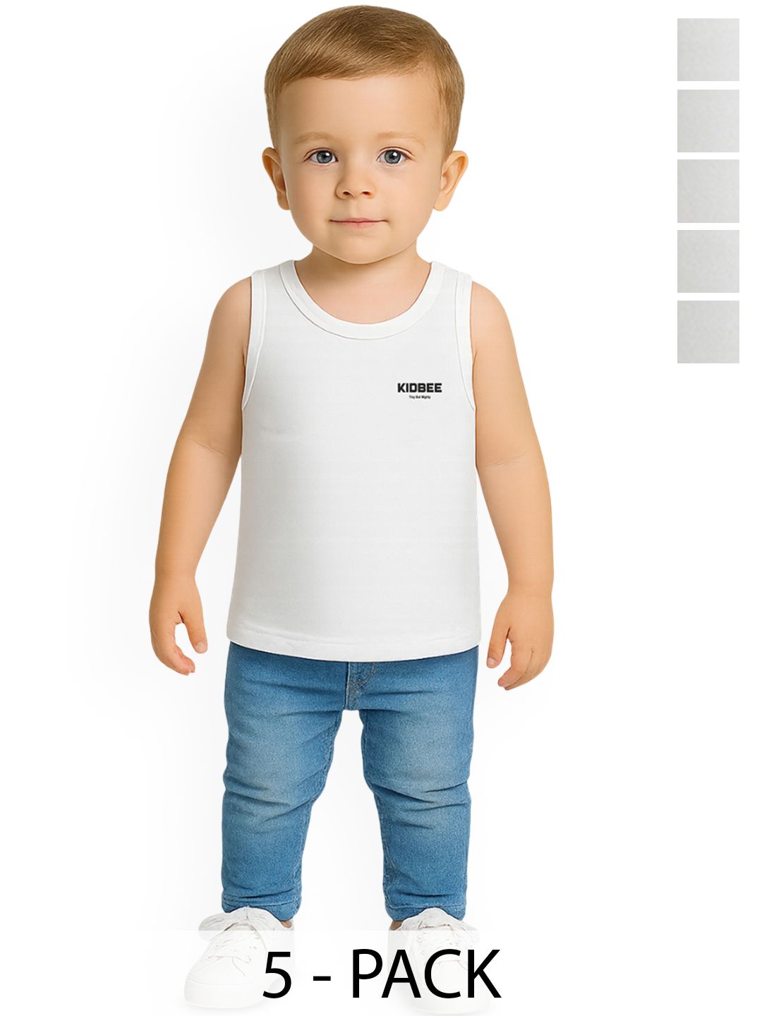 KidBee Unisex Pack Of 5 Cotton Sleeveless Basic Vests-picture-27
