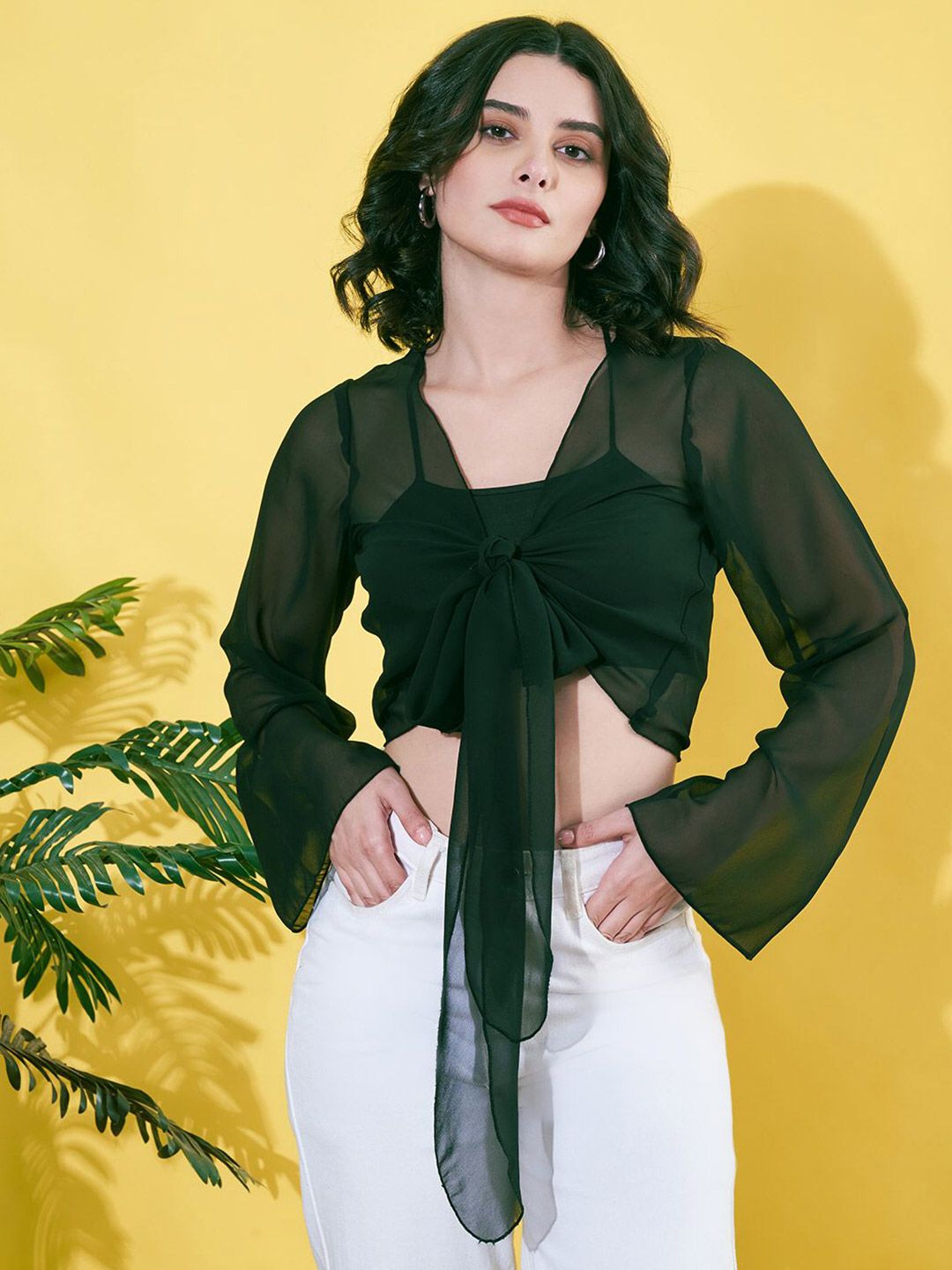 ANVI Be Yourself Crop Georgette Open Front Shrug-picture-6