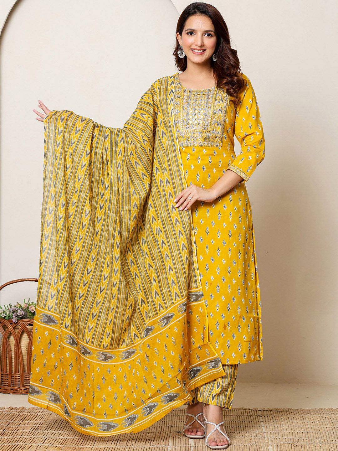 RangRaazi Women Printed Embroidered Pure Cotton Kurta with Trousers & Dupatta-picture-19