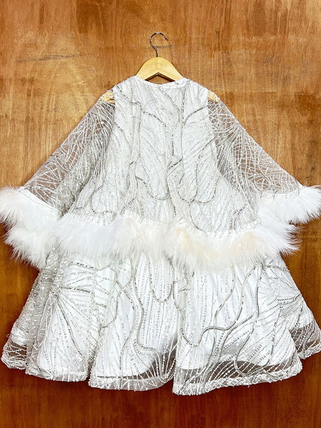 Alyaansh Couture Girls Embellished Ivory Dress With Furry Cape-image-40