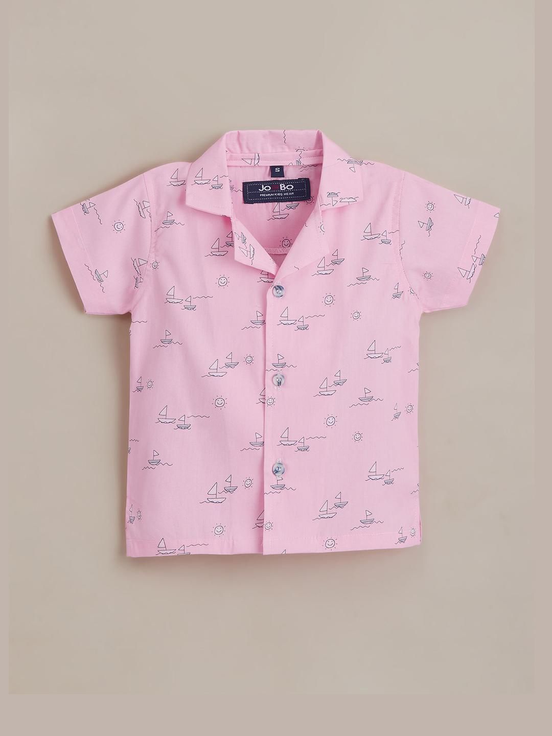 Hopscotch Boys 2 Pc Pink Sailboat Dreams Printed Shirt Collar Cotton Night suits-picture-18
