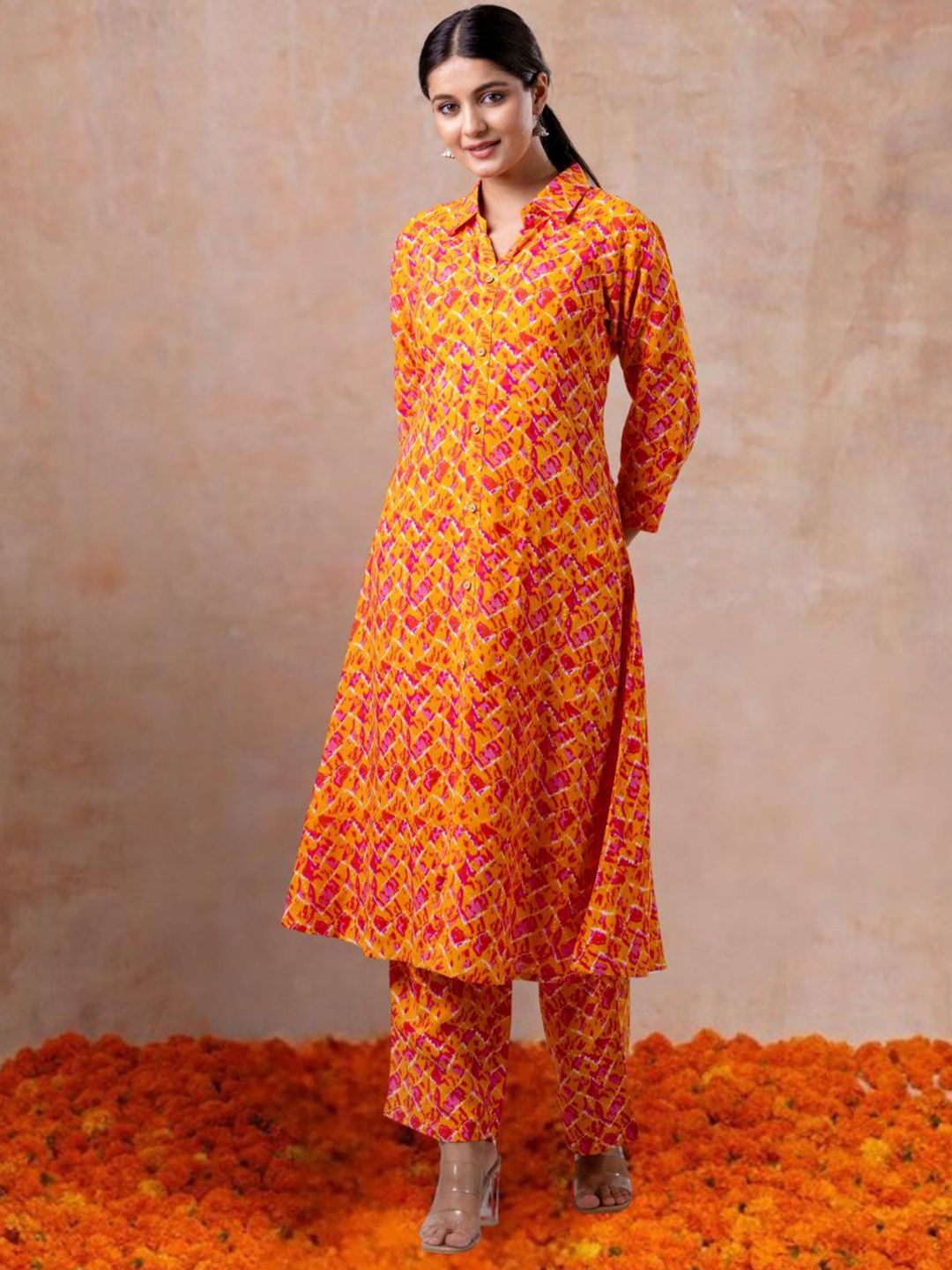 Mokshielite Women Ethnic Motifs Printed A-Line Kurta with Trousers