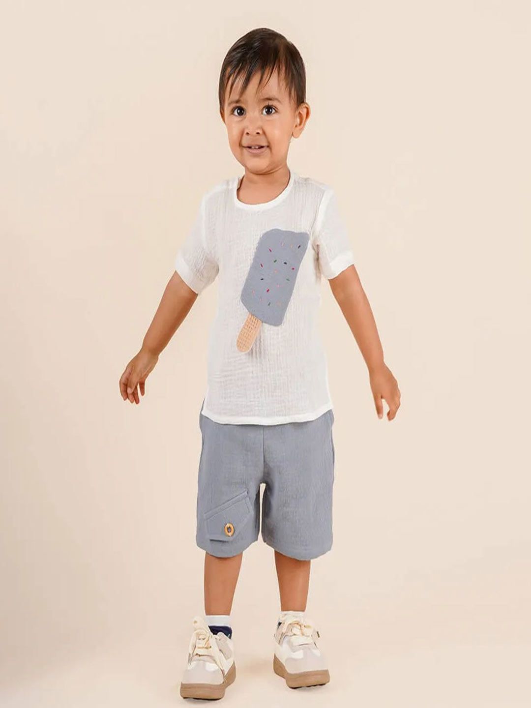 LOYZO-LOYAL TO JOY Boys Printed Round Neck Muslin T-shirt with Shorts-picture-12