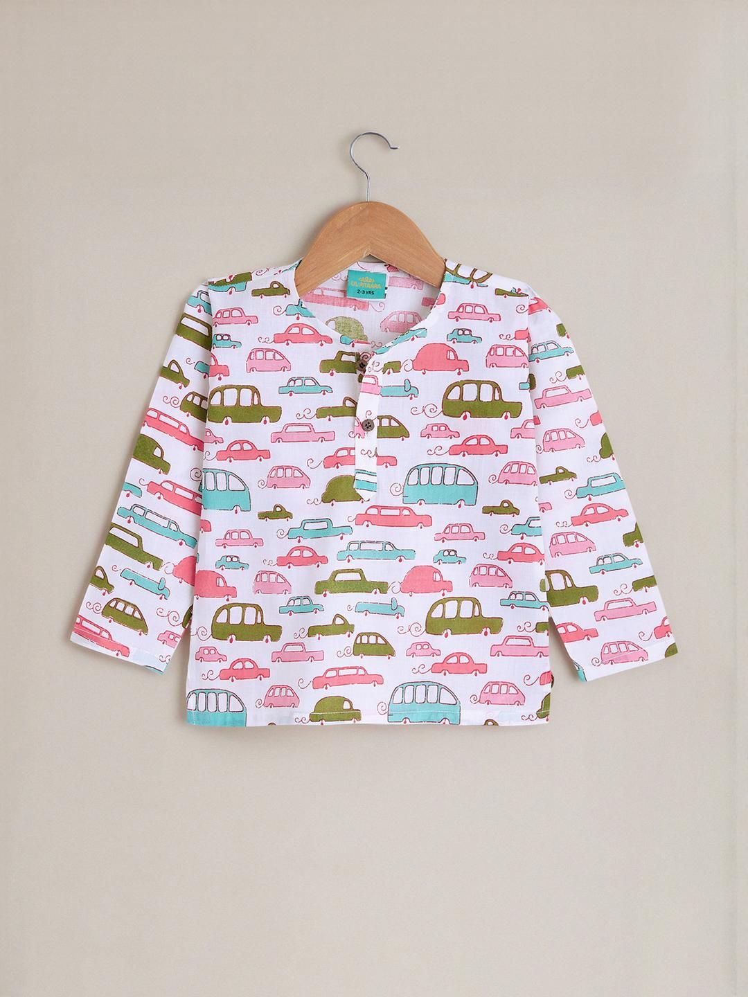 Hopscotch Boys Pink And White 2-Pc Retro Round Neck Car Parade Cotton Pajama Set-picture-23