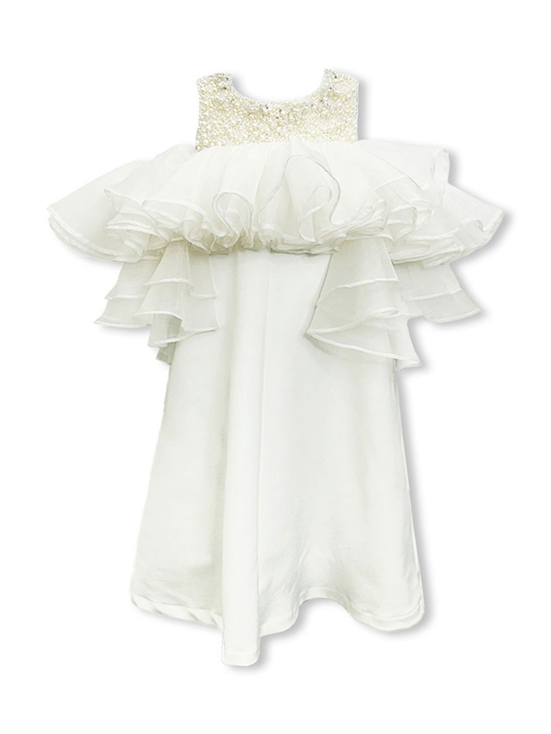 Alyaansh Couture Girls Embellished Self Design Ruffled Fit and Flare Dress-image-46