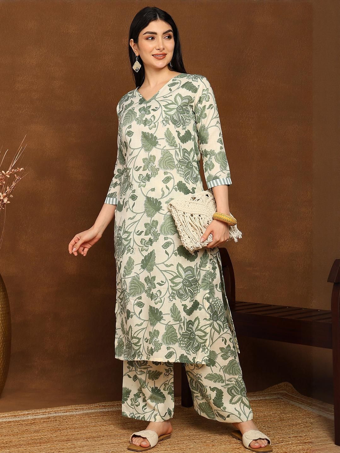 Moda Rapido Women Olive Viscose Rayon Kurta Sets