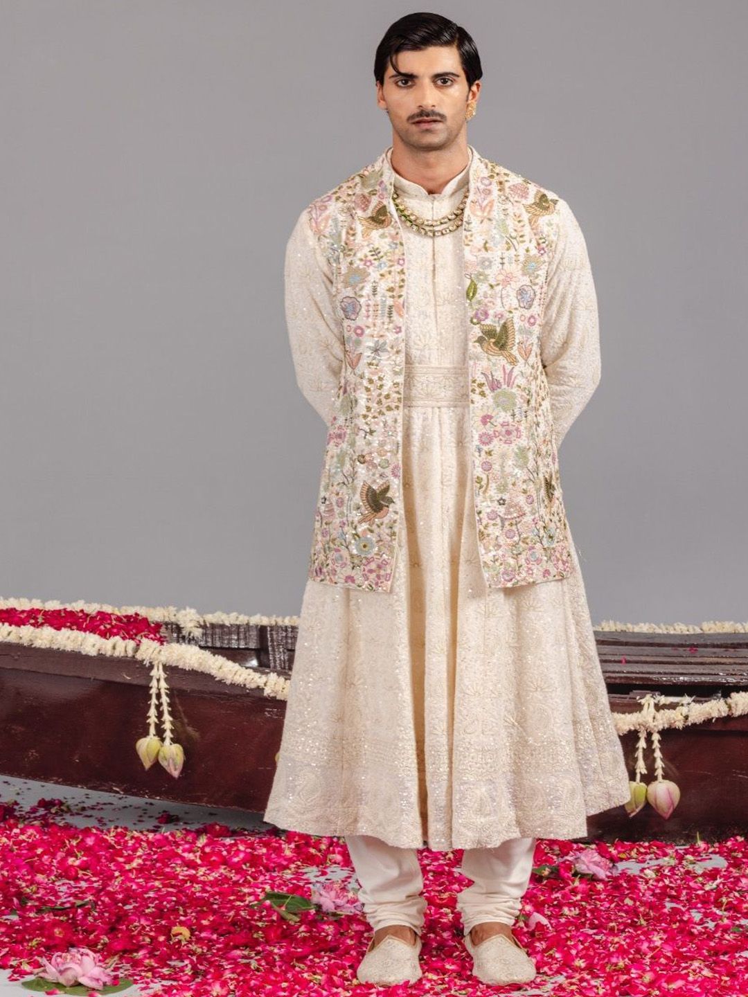 KALPRAAG Men Embroidered Angrakha Thread Work Kurta with Churidar-picture-40