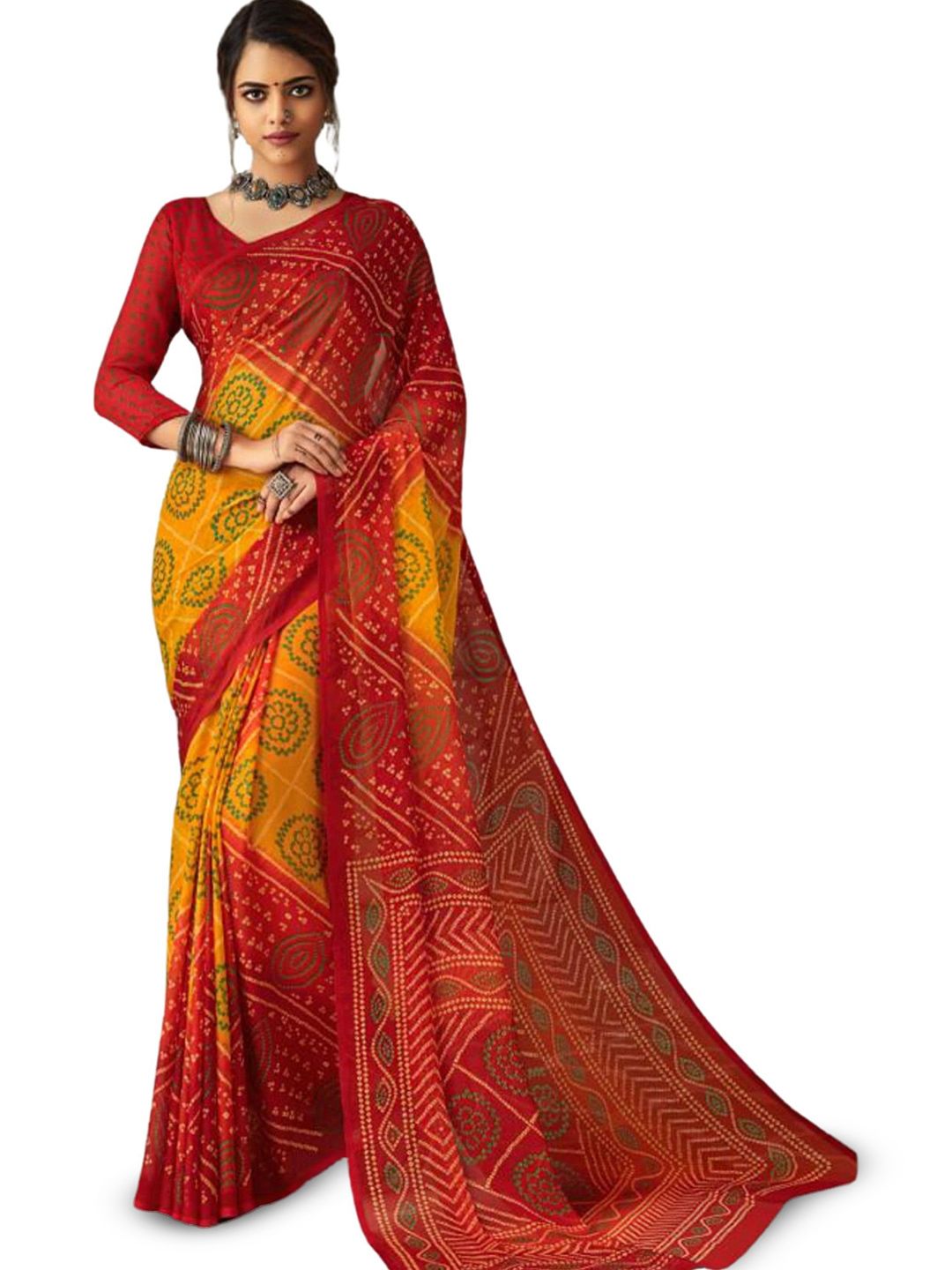 DURGA EMPORIO Bandhani Printed Pure Chiffon Saree With Blouse Piece-picture-22