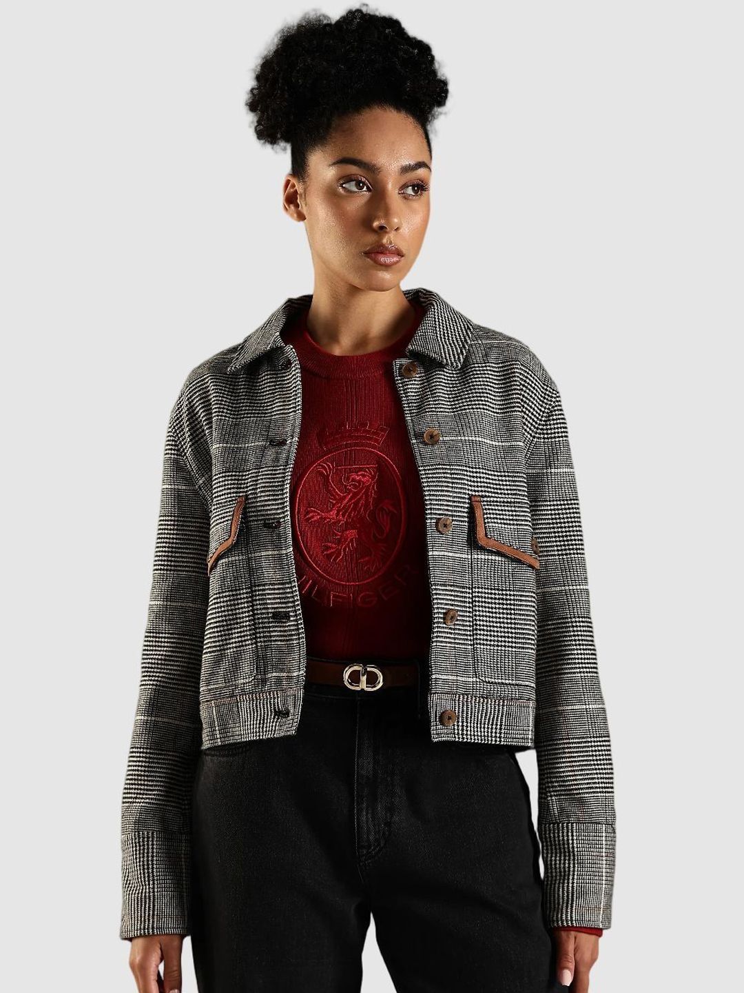 Tommy Hilfiger Women Spread Collar Striped Pure Cotton Tailored Jacket-image-4