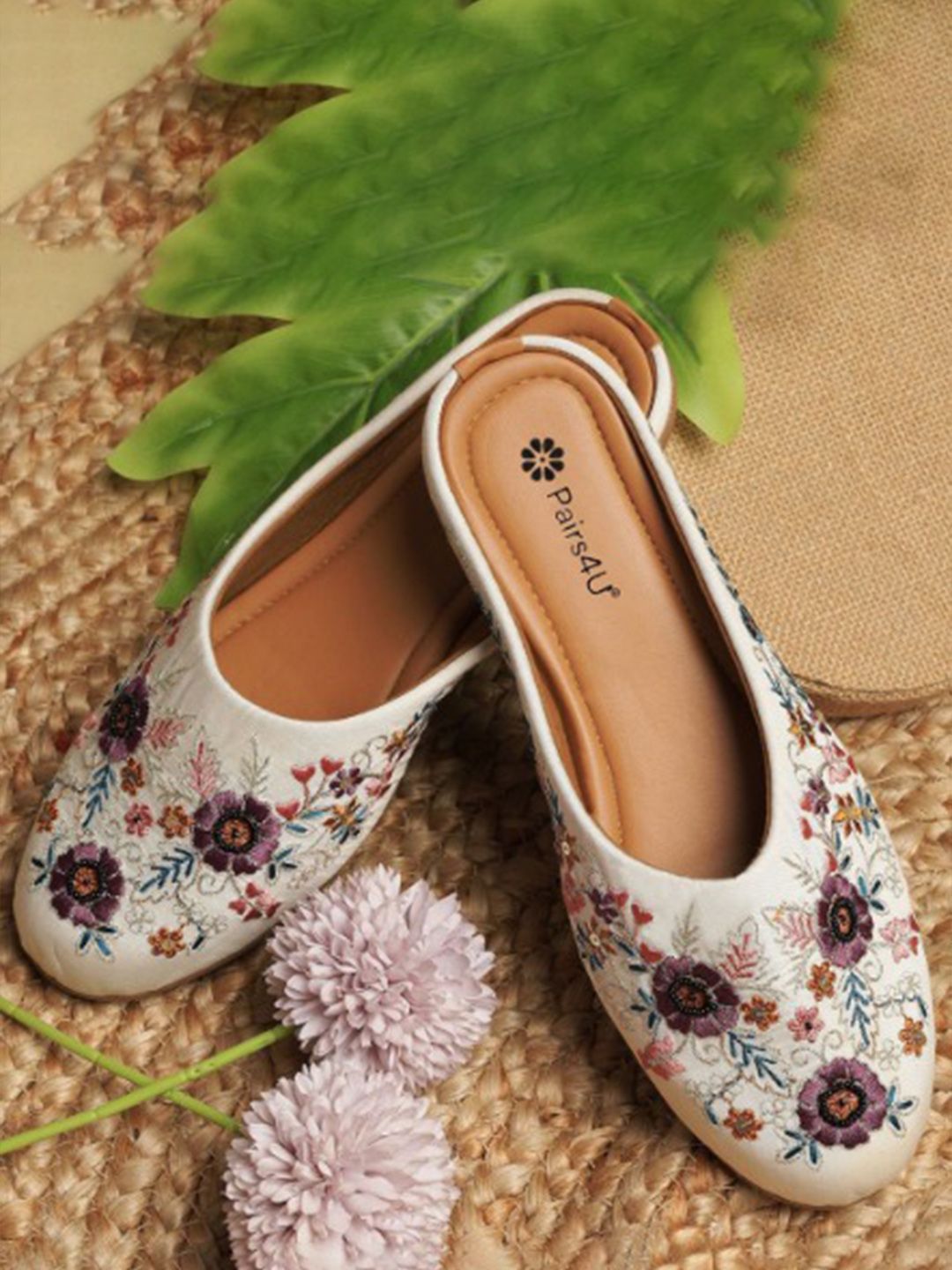 Pairs4U Women Woven Design Ethnic Mules Flat with Embroidered-image-35