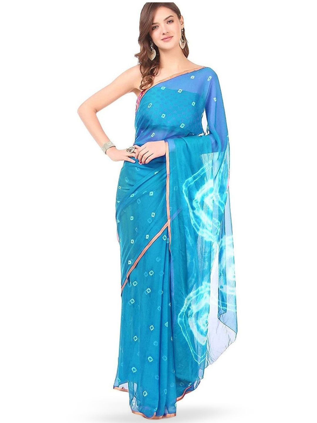 DURGA EMPORIO Bandhani Printed Zari Pure Chiffon Saree With Blouse Piece-picture-36