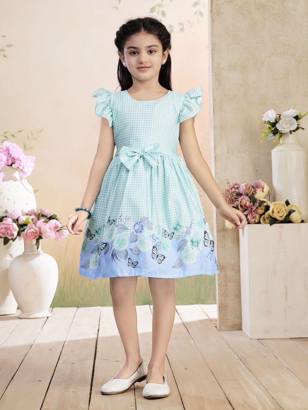 BAESD Girls Checked Cotton Fit & Flare Dress-picture-12