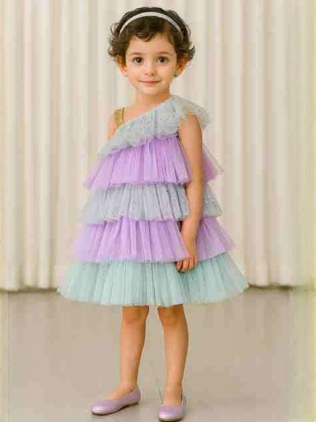 A Little Fable Girls Colourblocked Fit & Flare Dress With Layered Details-picture-41