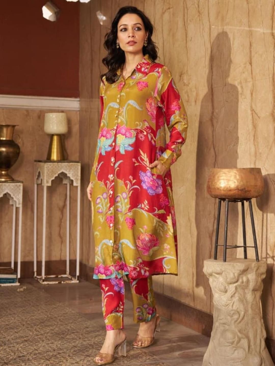 KALINI Women Floral Printed Regular Kurta with Trousers