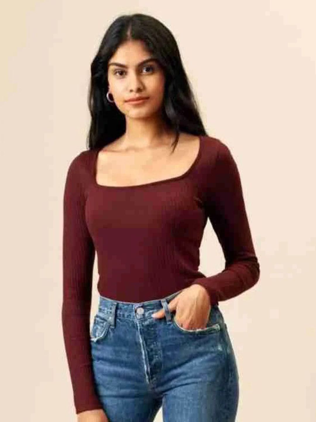 Western Darji Women Ribbed Square Neck Fitted Top-picture-35